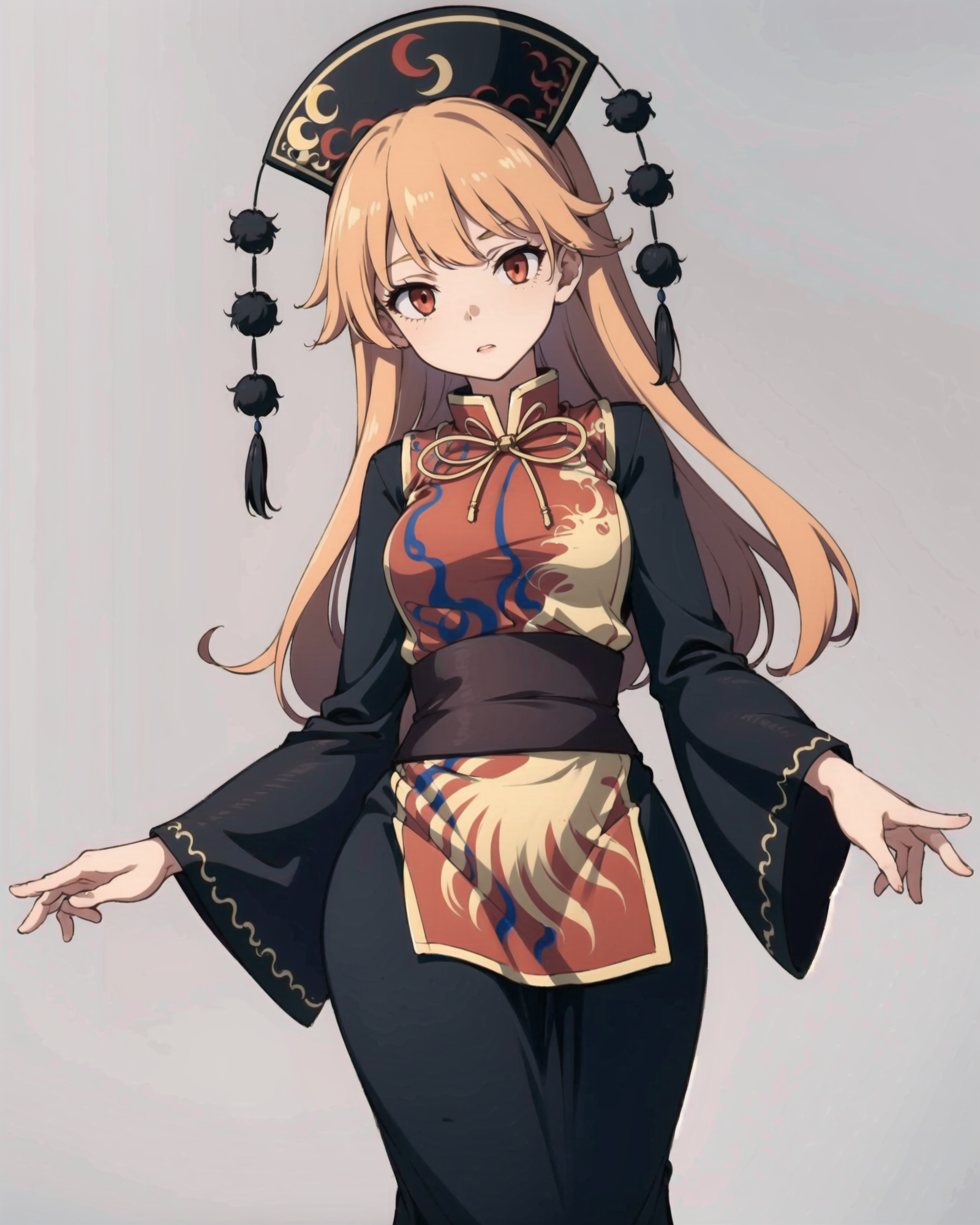 00307-2700588372-masterpiece, best quality, _lora_junko_1_, 1girl,hat,pom pom _(clothes_),long hair,orange hair,red eyes, yellow ribbon,long slee.png